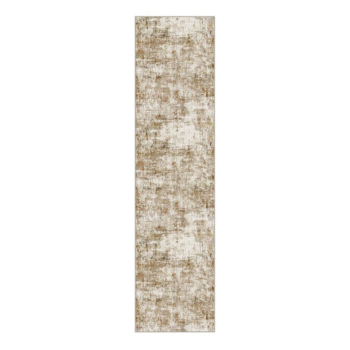 8' Brown And Ivory Abstract Washable Runner Rug