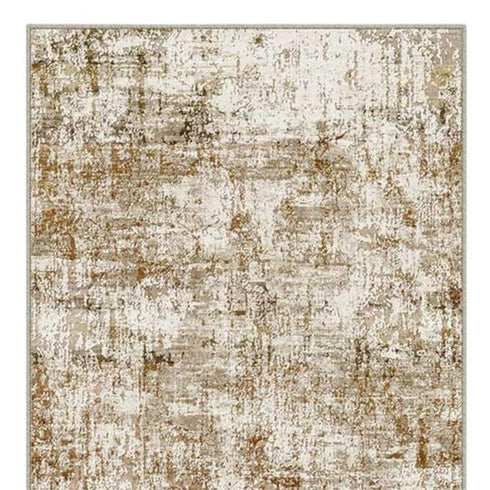 8' Brown And Ivory Abstract Washable Runner Rug