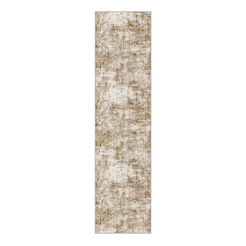 8' Brown And Ivory Abstract Washable Runner Rug