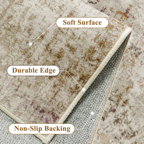 8' Brown And Ivory Abstract Washable Runner Rug