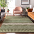 9' X 12' Artichoke Green And Beige Striped Washable Area Rug With UV Protection