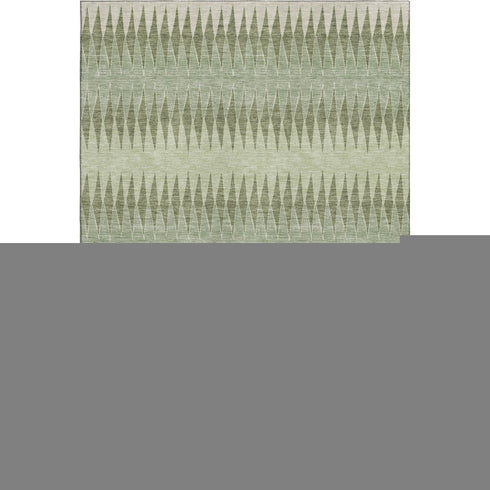 9' X 12' Artichoke Green And Beige Striped Washable Area Rug With UV Protection