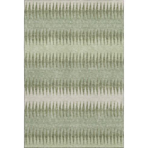9' X 12' Artichoke Green And Beige Striped Washable Area Rug With UV Protection