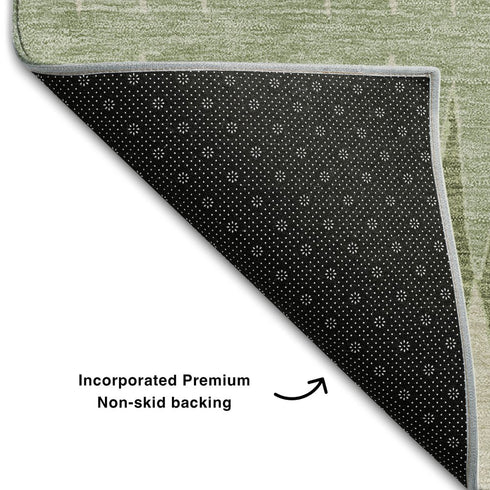 9' X 12' Artichoke Green And Beige Striped Washable Area Rug With UV Protection