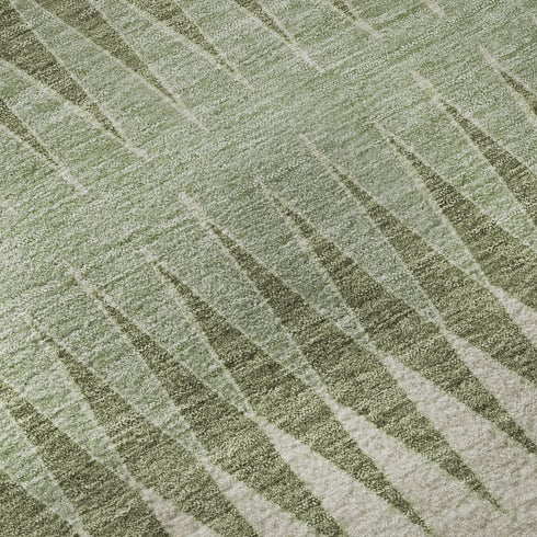 9' X 12' Artichoke Green And Beige Striped Washable Area Rug With UV Protection
