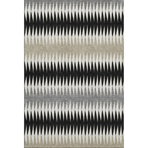 5' X 8' Black Gray And Ivory Striped Washable Area Rug With UV Protection