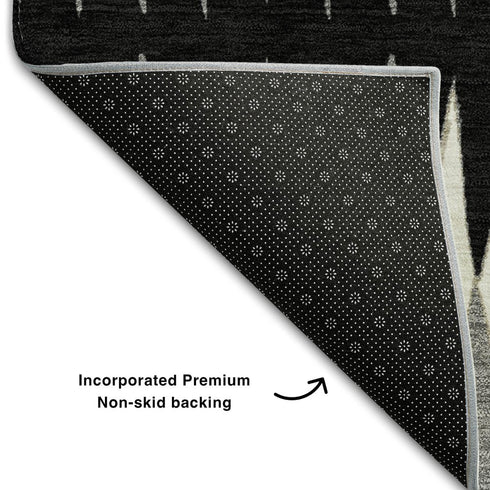 5' X 8' Black Gray And Ivory Striped Washable Area Rug With UV Protection