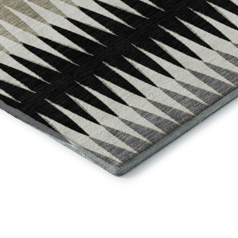 5' X 8' Black Gray And Ivory Striped Washable Area Rug With UV Protection