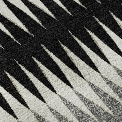 5' X 8' Black Gray And Ivory Striped Washable Area Rug With UV Protection