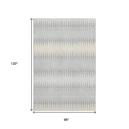 8' X 10' Silver Ivory And Gray Striped Washable Area Rug With UV Protection