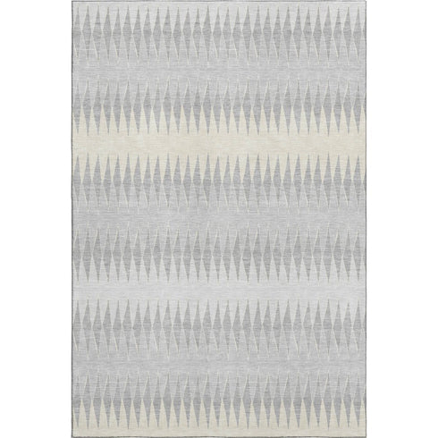 8' X 10' Silver Ivory And Gray Striped Washable Area Rug With UV Protection