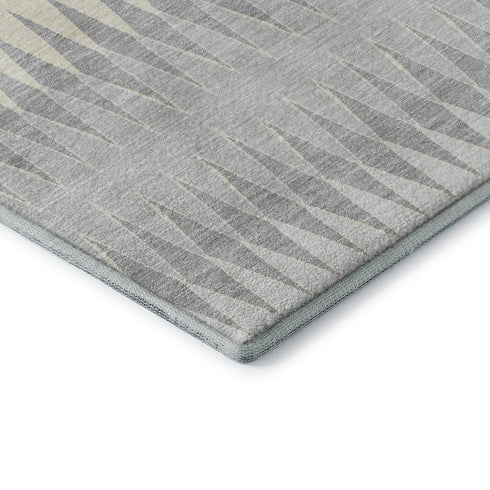 8' X 10' Silver Ivory And Gray Striped Washable Area Rug With UV Protection