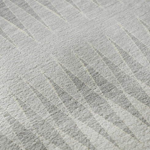 8' X 10' Silver Ivory And Gray Striped Washable Area Rug With UV Protection