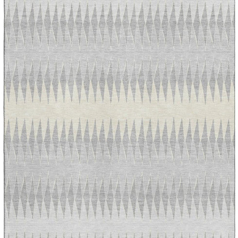 8' X 10' Silver Ivory And Gray Striped Washable Area Rug With UV Protection