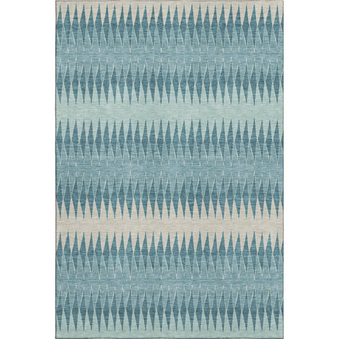 5' X 8' Teal And Beige Striped Washable Area Rug With UV Protection