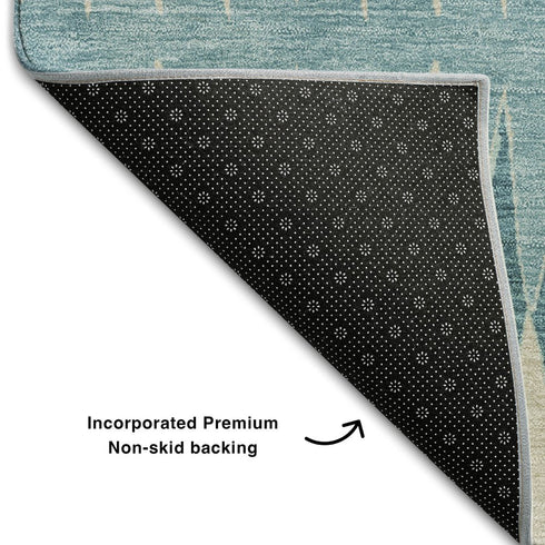 5' X 8' Teal And Beige Striped Washable Area Rug With UV Protection