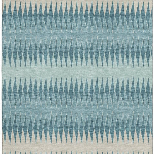 5' X 8' Teal And Beige Striped Washable Area Rug With UV Protection