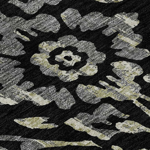 5' X 8' Black Gray And Beige Floral Washable Area Rug With UV Protection