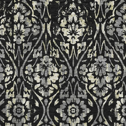 8' X 10' Black Gray And Beige Floral Washable Area Rug With UV Protection