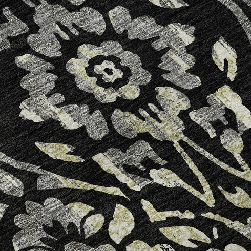 8' X 10' Black Gray And Beige Floral Washable Area Rug With UV Protection