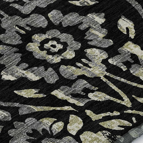 8' X 10' Black Gray And Beige Floral Washable Area Rug With UV Protection