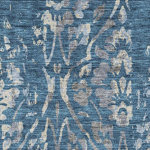 5' X 8' Blue And Gray Floral Washable Area Rug With UV Protection