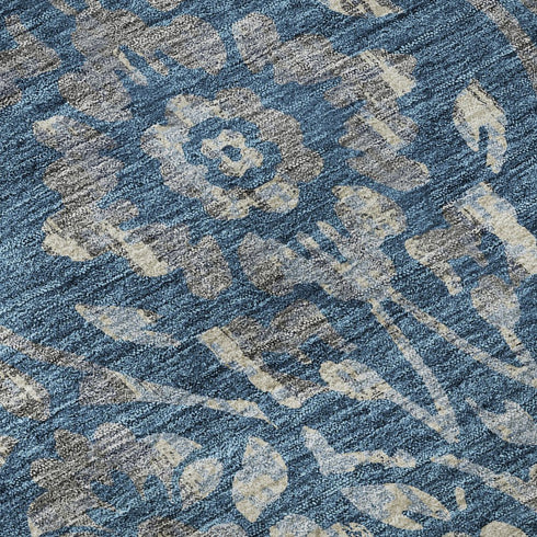 8' X 10' Blue And Gray Floral Washable Area Rug With UV Protection