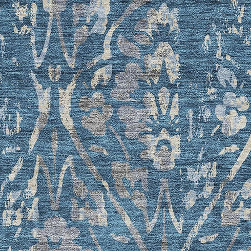 8' X 10' Blue And Gray Floral Washable Area Rug With UV Protection