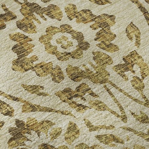 5' X 8' Gold And Beige Floral Washable Area Rug With UV Protection