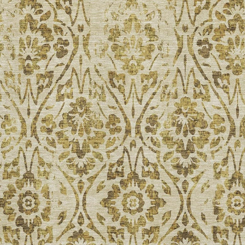 5' X 8' Gold And Beige Floral Washable Area Rug With UV Protection