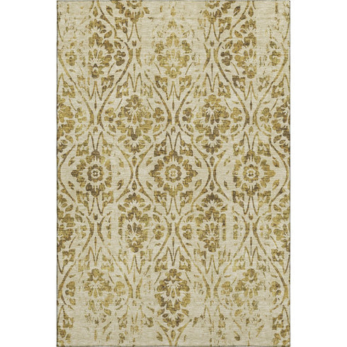 8' X 10' Gold And Beige Floral Washable Area Rug With UV Protection