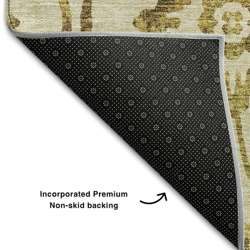 8' X 10' Gold And Beige Floral Washable Area Rug With UV Protection