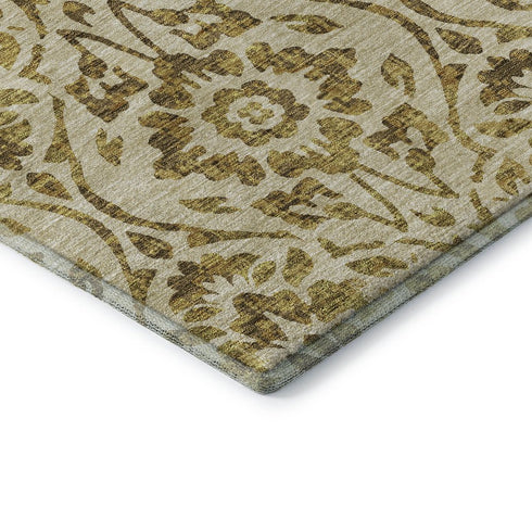 8' X 10' Gold And Beige Floral Washable Area Rug With UV Protection