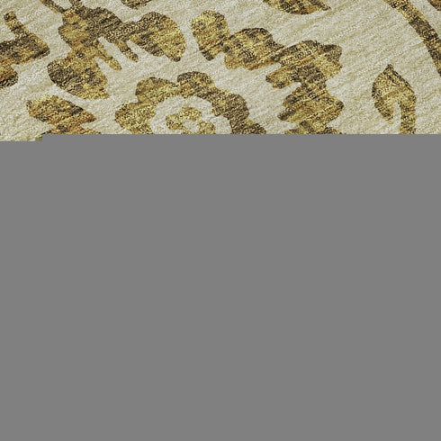 8' X 10' Gold And Beige Floral Washable Area Rug With UV Protection