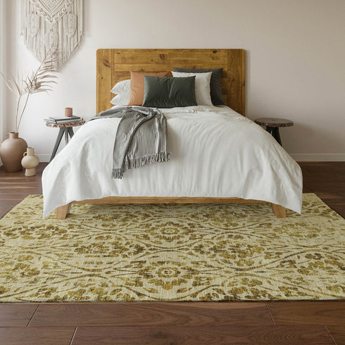 8' X 10' Gold And Beige Floral Washable Area Rug With UV Protection
