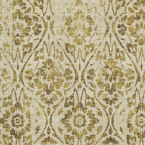 8' X 10' Gold And Beige Floral Washable Area Rug With UV Protection