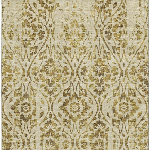 8' X 10' Gold And Beige Floral Washable Area Rug With UV Protection
