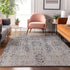 8' X 10' Gray And Blue Floral Washable Area Rug With UV Protection