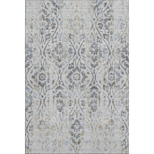 8' X 10' Gray And Blue Floral Washable Area Rug With UV Protection