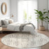 8' Ivory And Beige Floral Washable Round Rug With UV Protection