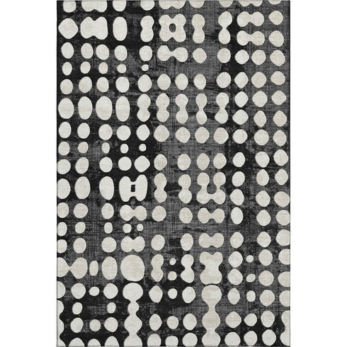 5' X 8' Black And Ivory Polka Dot Washable Area Rug With UV Protection