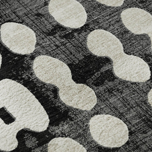 5' X 8' Black And Ivory Polka Dot Washable Area Rug With UV Protection