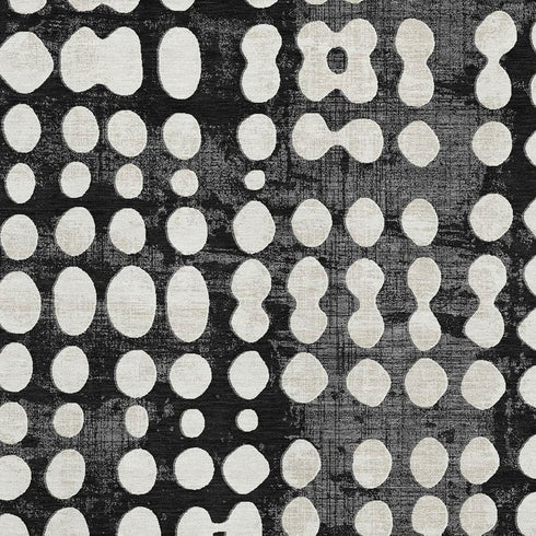 5' X 8' Black And Ivory Polka Dot Washable Area Rug With UV Protection