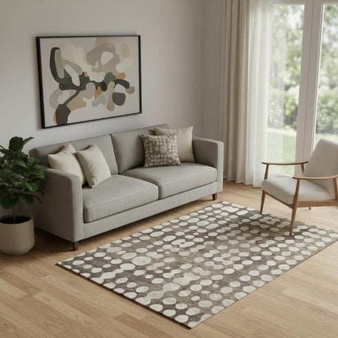 5' X 8' Brown And Beige Polka Dot Washable Area Rug With UV Protection