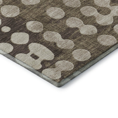 5' X 8' Brown And Beige Polka Dot Washable Area Rug With UV Protection