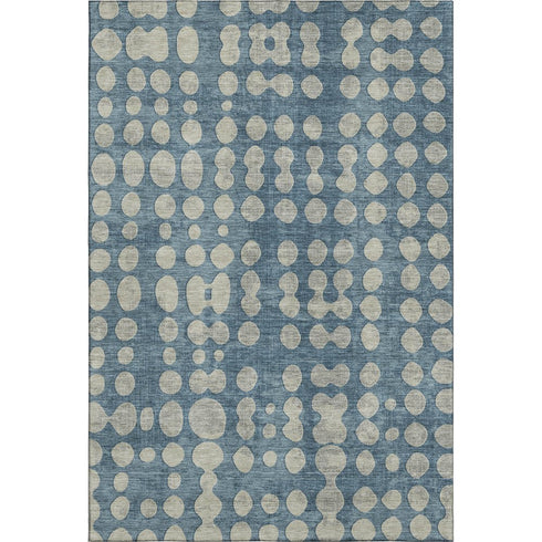 5' X 8' Denim Blue And Beige Polka Dot Washable Area Rug With UV Protection