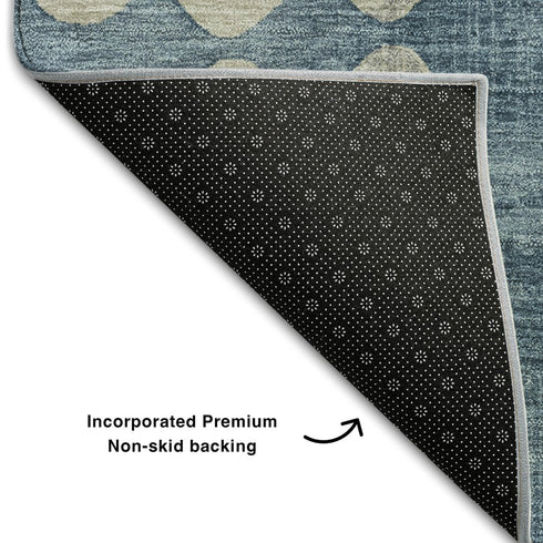 5' X 8' Denim Blue And Beige Polka Dot Washable Area Rug With UV Protection