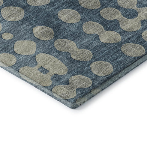 5' X 8' Denim Blue And Beige Polka Dot Washable Area Rug With UV Protection