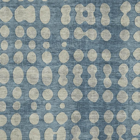 5' X 8' Denim Blue And Beige Polka Dot Washable Area Rug With UV Protection