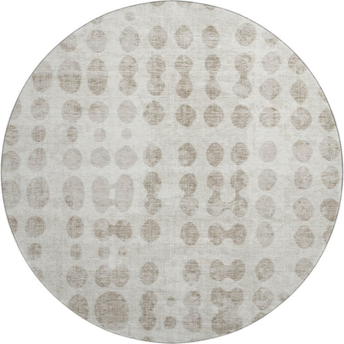 8' Ivory And Beige Polka Dot Washable Round Rug With UV Protection